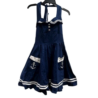 Hell Bunny Vixen navy motley sailor skull and crossbones nautical dress sz S - Image 1 of 4