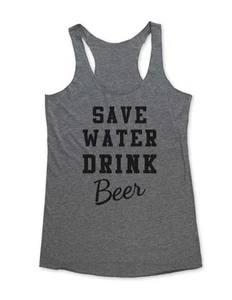 Save Water Drink Beer - Gym Workout Fitness - Tri-Blend Racerback Tank Top - Picture 1 of 2