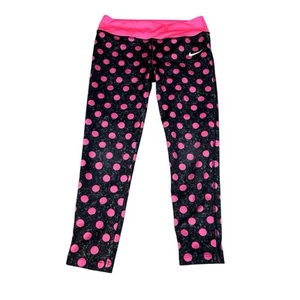 Nike Dri Fit Leggings Girls Size 6 Pink Polka Dot Print Cropped - Picture 1 of 3