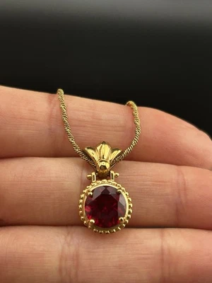 14k Yellow Gold Filled Sterling 925 Ruby Necklace 12mm - Image 1 of 4