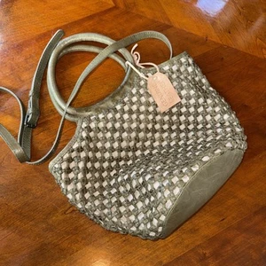 Green Genuine Woven Leather Handbag Crossbody Option NWT - Picture 1 of 6