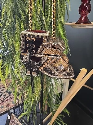 NEW Mary Frances RARE Vintage Beaded HardBox Boot Shaped Handbag Rhinestones - Image 1 of 4