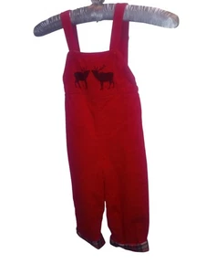 Vintage 90er Nanook Cord Overall Jungen Gr. 3 rot mit kariertem Besatz Elch - Bild 1 von 5