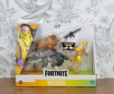 Fortnite Beast Battles Wildlife Pack Cluck Vs Boar Wolf 3 Pack Figure Set New - Image 1 of 4