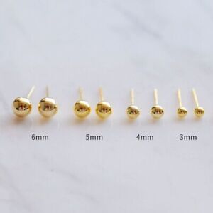 4 Sizes Woman 18K Gold Plated Stainless Steel Polished Beaded Ball Earring Stud