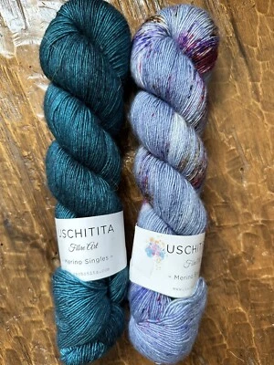 Dos (2) madejas Uschitita Merino hilo individual - yoga, mezclilla Foto 1 de 2