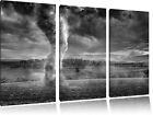 Schwarzer Tornado auf dem Feld Kunst B&W 3-Teiler Leinwandbild Wanddeko Kunstdru