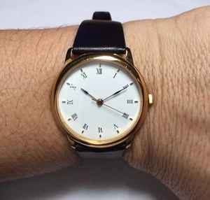 Nuevo Estilo Clásico Unisex 34mm Estuche Enchapado en Oro y Reloj de Cuero - Imagen 1 de 1