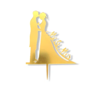 Acrylic Cake Topper Mr & Mrs Engagement Wedding Anniversary Bride Gold Couple - Picture 1 of 2