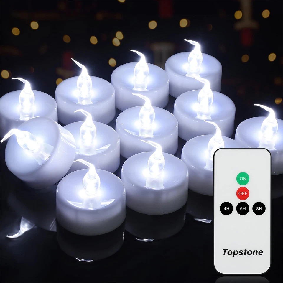 Topstone Remote Controlled LED Tea Light White Flickering Bulb Long Lasting Batt