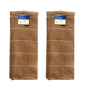 Brown Kitchen Hand Dish Tea Towels Set of Two 100% Polyester 15"x25" Windowpane - Picture 1 of 5
