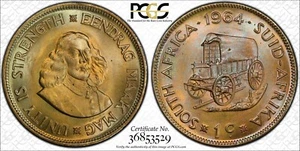 1964 South Africa 1 Cent Graded PCGS MS 65 TONED KM 57 - Picture 1 of 3