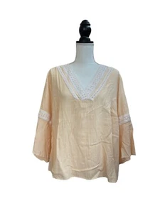 Jessica Simpson Women Orange Striped Lace Accent Blouse 1X - Picture 1 of 5