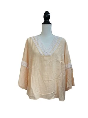 Jessica Simpson Women Orange Striped Lace Accent Blouse 1X - Image 1 of 4