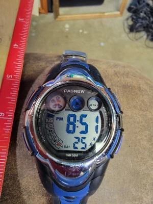 Reloj digital deportivo resistente al agua Pasnew 3 ATM PSE-276G azul negro #8966  Foto 1 de 4