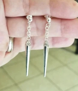 Unisex Silber Spitze Ohrringe Stecker Spitze & Kette hängen Ohrringe Herren Ohrringe - Bild 1 von 5