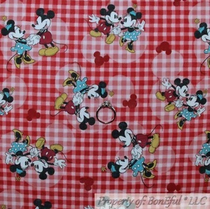 BonEful Fabric FQ Cotton Quilt Red White Mickey Minnie Mouse Disney Heart Dance - Picture 1 of 9
