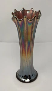 Carnival Northwood Vase dünn gerippt geschwungen 10" irisierend opalisierend - Bild 1 von 12