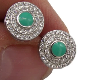 silver turquoise cubic zirconia stud earrings 925 sterling silver cluster new - Picture 1 of 7