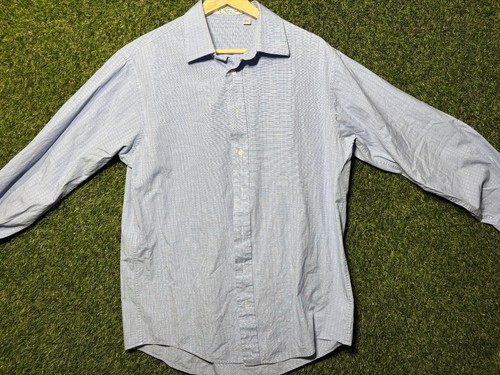 Camicia elegante uomo 16 34 USA Burberry a righe polsino a botte blu anni 80 2 strati cotone