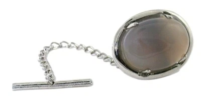 GRAY CHALCEDONY 18x13 3/4 x 1/2 INCH OVAL CABOCHON SILVER COLOR TIE TACK EBS7509 Foto 1 de 2