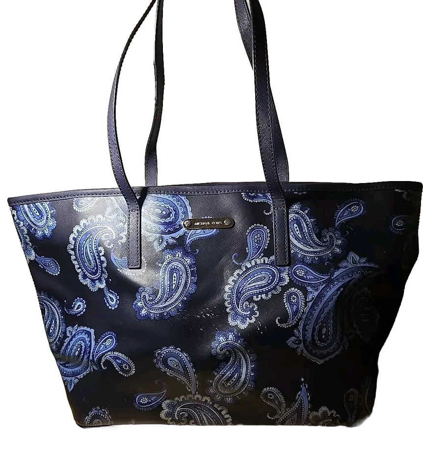 Michael Kors Emry Admiral Blue Paisley Saffiano Leather Large Tote Purse Bag NWT - Image 1 of 4