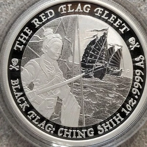 Tuvalu 2021 1 oz plata 999 bandera negra Ching Shih bandera roja barco pirata - Imagen 1 de 9