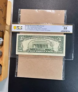 Fr. 1978-D 1985 $5 FRN CLEVELAND "WET INK TRANSFER ERROR" PCGS 55 AU - Picture 1 of 2