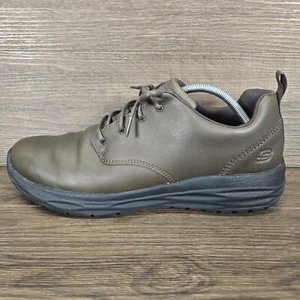 Skechers Harsen Rendo Chocolate Brown Casual Leather Lace Up Shoes Size UK 9.5 - Picture 1 of 19