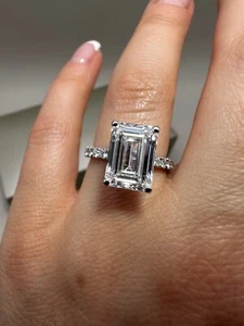 Lab-Grown 4.85ct D-VVS2 Emerald Cut Diamond Platinum Engagement Ring LGGE5 - Picture 1 of 22