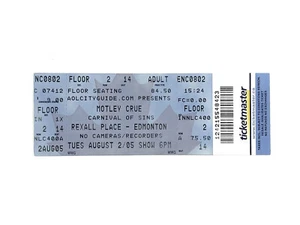 Motley Crue Unused Concert Ticket Rexall Place 8/2/2005 Edmonton Canada - Picture 1 of 1