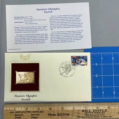 SUMMER OLYMPICS 22kt Gold Stamp First of Day Issue 29 Cent BASEBALL - Image 1 of 4