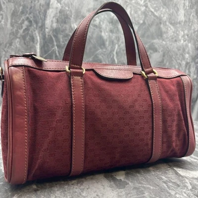 GUCCI GG Boston Bag Hand Brown Red Leather Logo Gold Hardware From Japan - Image 1 of 4