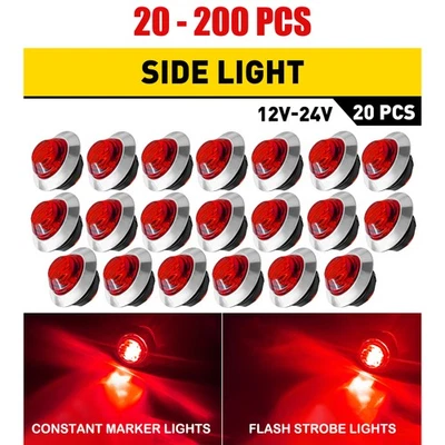 20-200X 3/4" LED Strobe Truck Trailer RV Round Side Flash Bullet Light Red Lamp - Image 1 of 4