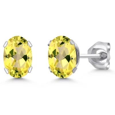 1.90 Ct Oval Shape Canary Mystic Topaz Silver Plated Brass Stud Earrings - Image 1 of 4