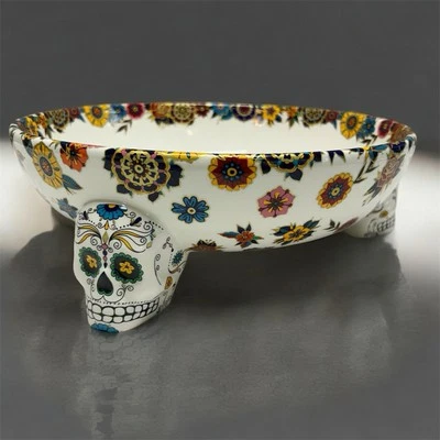 Williams Sonoma Dia dos Mortos Caveira de Açúcar Pé Toed Lg Tigela de Frutas Doces NOVO - Imagem 1 de 4