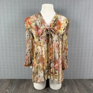 Sundance Seide Crinkle Bluse Top Größe Large Blumen V-Ausschnitt Schleife Kunst Fairycore Boho - Bild 1 von 16