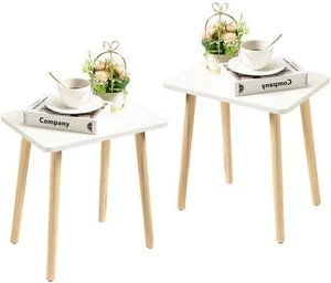 White End Tables Set of 2, Small Side Tables Accent Tables Living Room, Boho ... - Picture 1 of 9