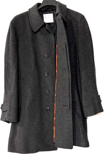 London Fog Coat Size 42 Wool Blend Flannel Lined Hidden Buttons Dark Gray - Picture 1 of 10
