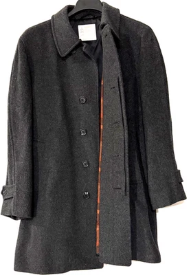London Fog Coat Size 42 Wool Blend Flannel Lined Hidden Buttons Dark Gray - Image 1 of 4