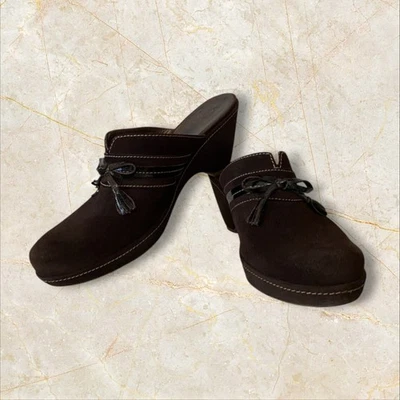 Zuecos Ecco Beja Borla Mules Cuña Marrón Gamuza Lazo Sin Cordones Talla EE. UU. 8-8,5 UE 39 Foto 1 de 4