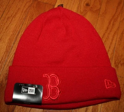 New Era BOSTON RED SOX Puño Tejido Invierno Sombrero Gorra Gorro Completamente Forrado TODO ROJO *N6 Foto 1 de 4