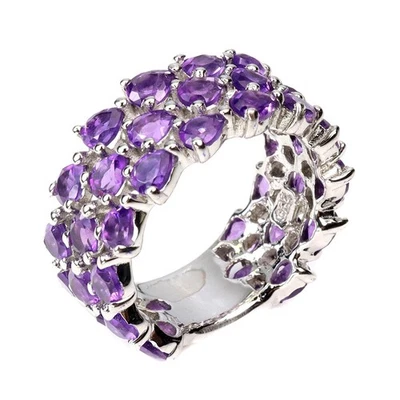 Anello in argento sterling 925 pera ametista gemma naturale gioiello misura 8,5 - Immagine 1 di 4