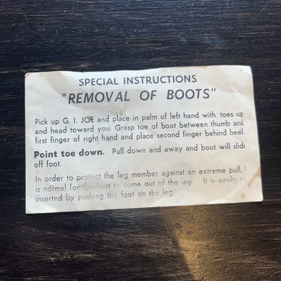 Vintage 1964 Hasbro GI Joe Special Instructions Removal of Boots Paperwork - Image 1 of 2