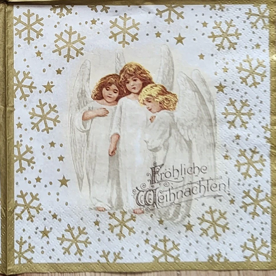 20 Servietten Weihnachten Engel – 33x33 Cm, 3-lagig, Für Tischdeko & Serviettentechnik, Made In Germany