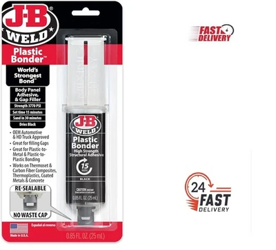 JB Weld Plastic Weld Quick Setting Epoxy Syringe Bonder Repair Glue Black - Image 1 of 4