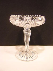 Vintage Cut Glass 7 3/4" Compote ~ Tear Drop Stem - Picture 1 of 7