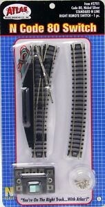 Atlas #2701 Right Remote Standard Switch Track - Code 80 Rails - N Scale