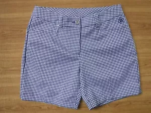 Pantaloncini da golf Abacus blu e bianco a quadri piatti davanti donna 36/US 6, UK10 ~NUOVI SENZA ETICHETTE~ - Foto 1 di 12