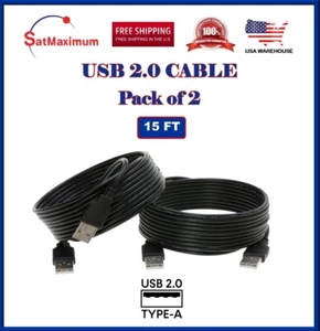 2-Pack – 15FT USB 2.0 Cable A-Male/A-Male High-Speed Data Transfer/Charging Cord - Picture 1 of 4